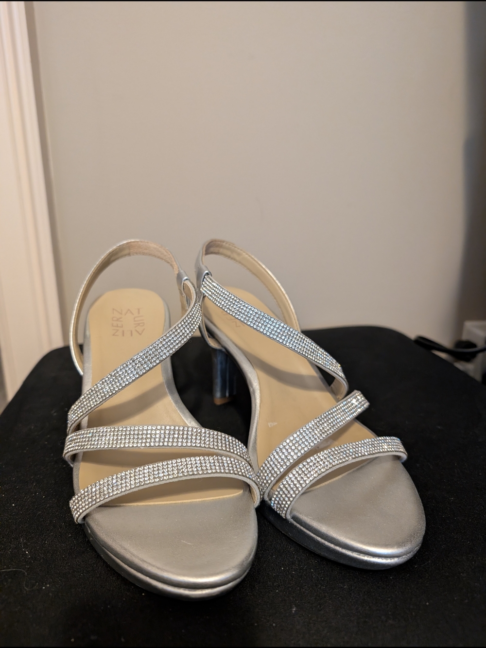 Naturalizer Silver Rhinestone Strap Slingback Heels